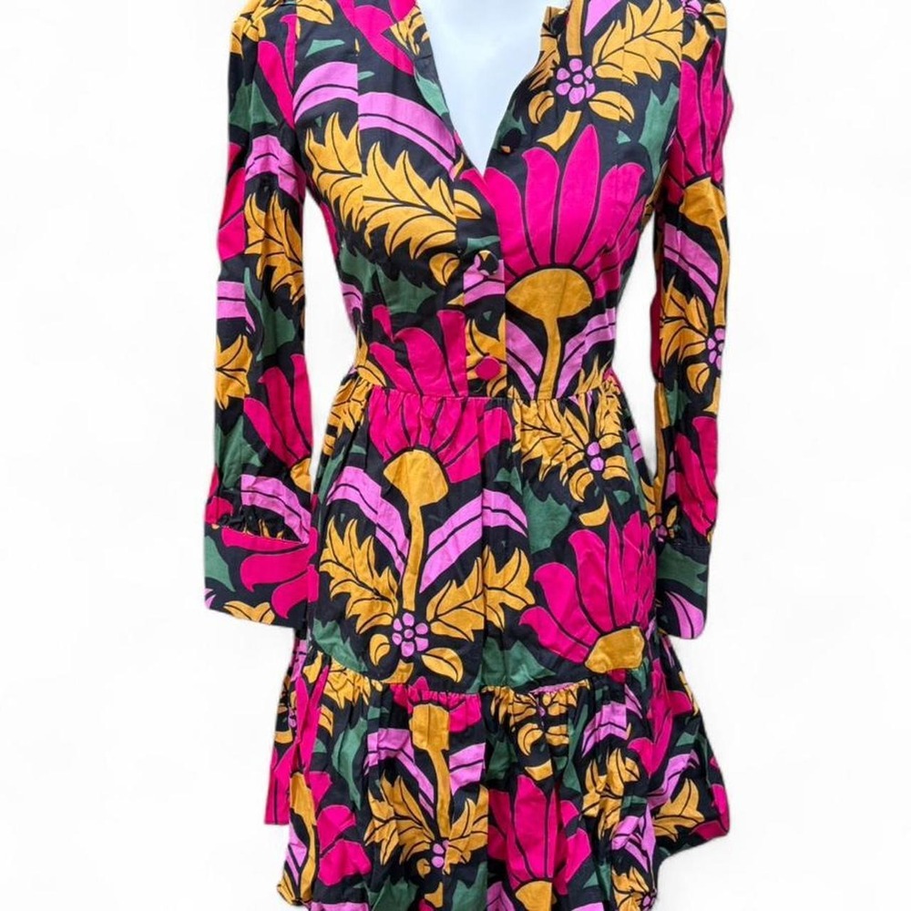 J.Crew Floral Button Front Tiered Mini Dress Pink Yellow Green Size 2
